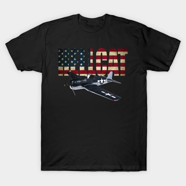 F6F Hellcat WW2 WWII Navy Fighter US Flag T-Shirt by Dirty Custard Designs 